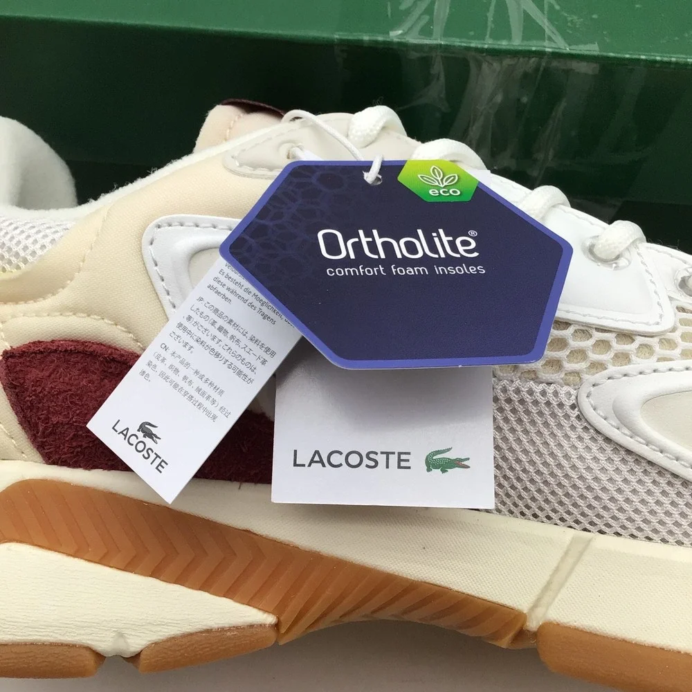 Lacoste L003 Neo‎ Textile Sneakers Men White Red Athletic Shoes Size 10 NEW